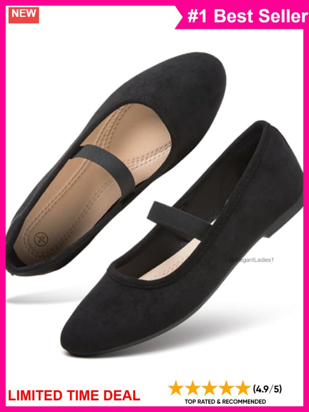 Mary Jane Ballet Flats Faux Suede Round Toe Slip On Memory Foam